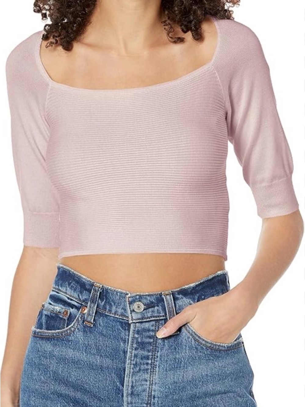 GUESS Women's Short Sleeve Rib Front Elena Sweater